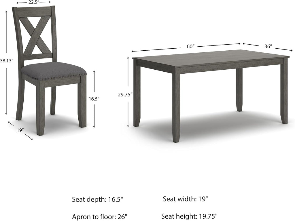 Signature Design by Ashley Caitbrook Rustic 7-Piece Dining Set – Rectangular Table with 6 X-Back Upholstered Chairs, Gray