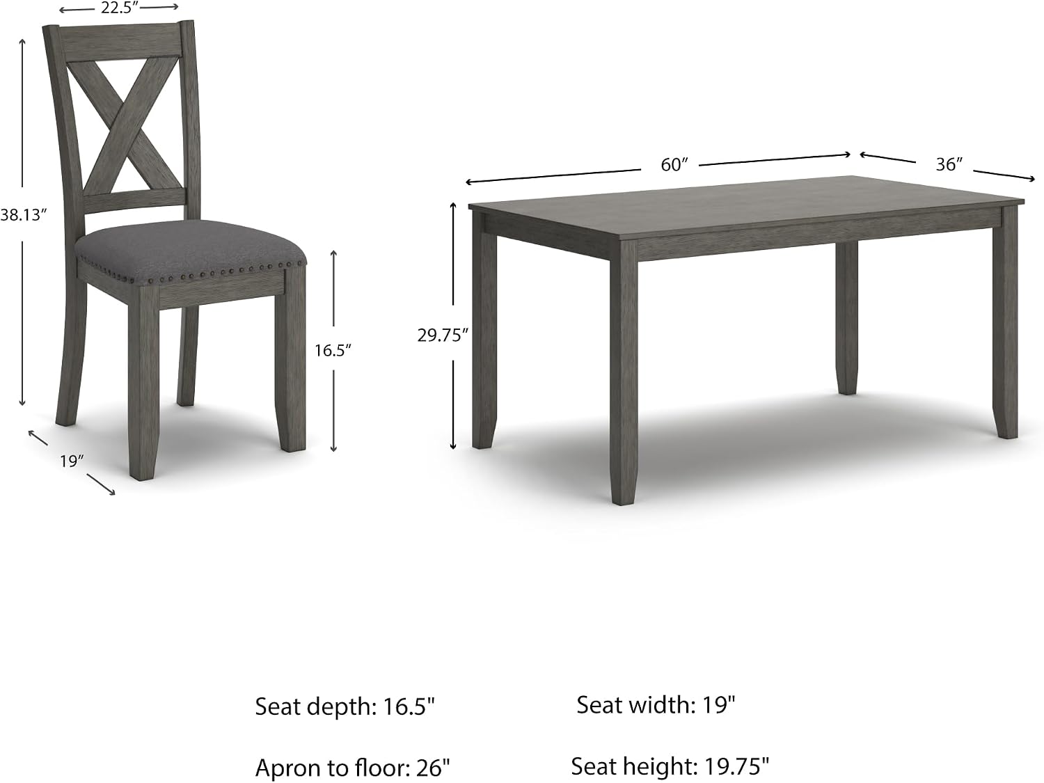 Signature Design by Ashley Caitbrook Rustic 7-Piece Dining Set – Rectangular Table with 6 X-Back Upholstered Chairs, Gray