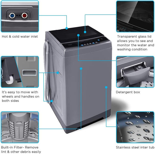 COMFEE’ 1.6 Cu.ft Portable Washing Machine, 11lbs Capacity Fully Automatic Compact Washer with Wheels, 6 Wash Programs Laundry Drain Pump, Ideal for Apartments, RV, Camping, Magnetic Gray