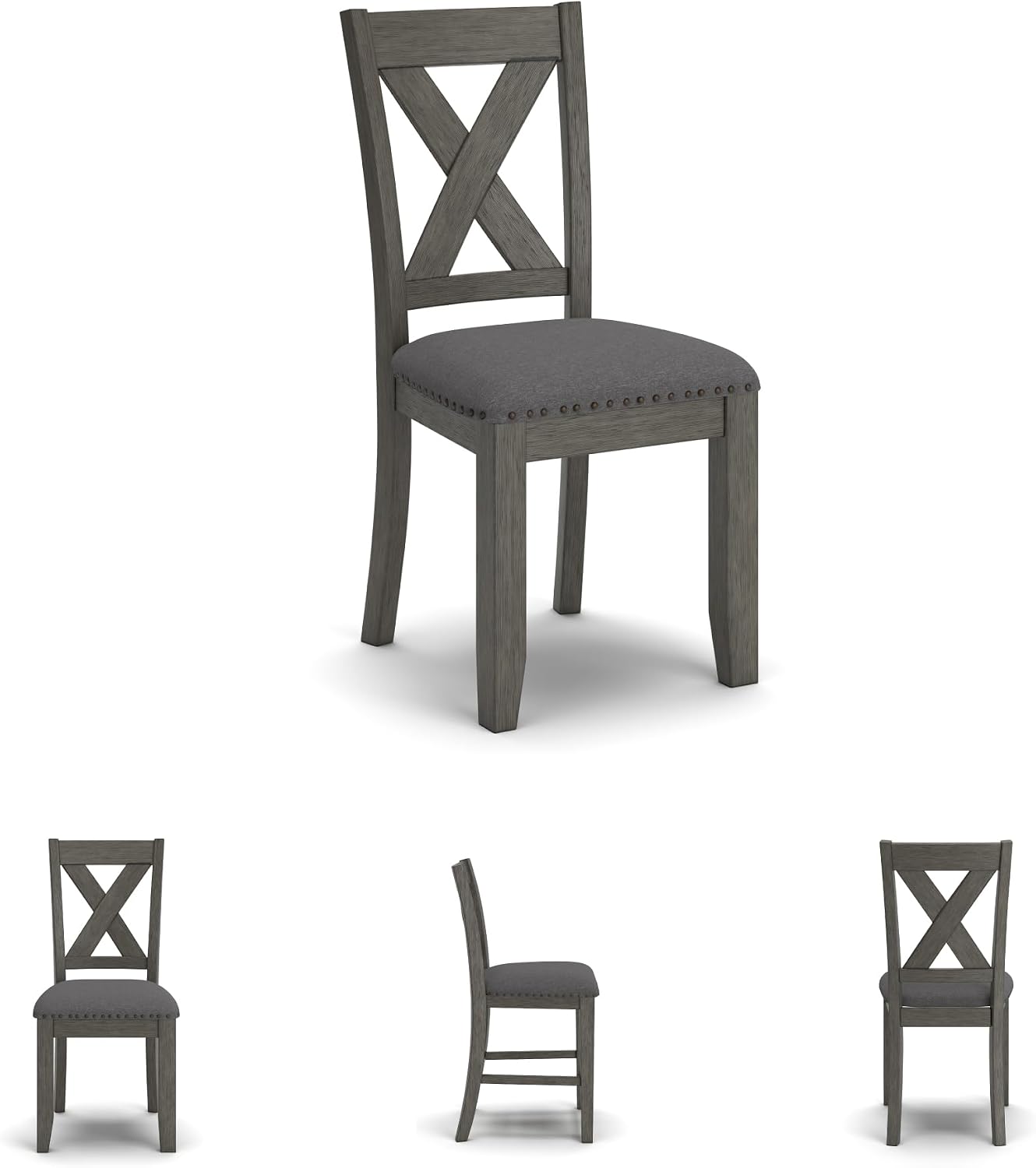 Signature Design by Ashley Caitbrook Rustic 7-Piece Dining Set – Rectangular Table with 6 X-Back Upholstered Chairs, Gray