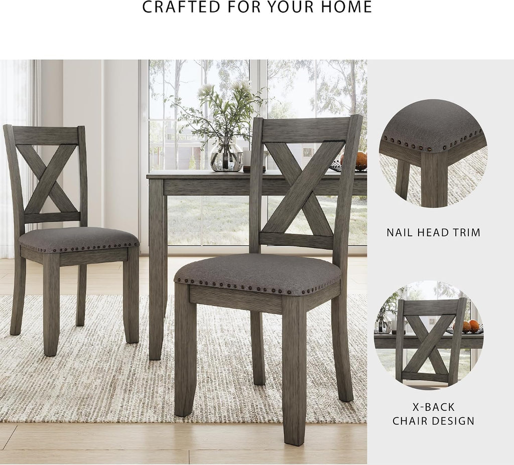 Signature Design by Ashley Caitbrook Rustic 7-Piece Dining Set – Rectangular Table with 6 X-Back Upholstered Chairs, Gray