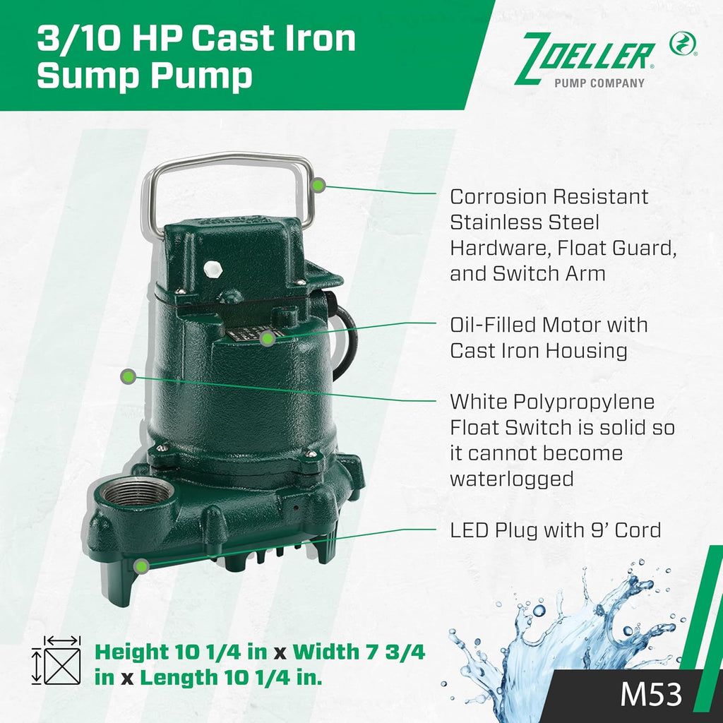 M53 Mighty-mate Submersible Sump Pump, 1/3 Hp