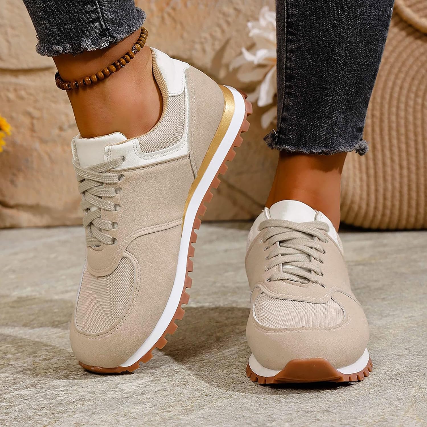 Orthopedic Walking Shoes for Women Breathable Mesh Lace Up Lightweight Cushioned Non Slip Casual Sneakers Arch Support Thick Sole Gym Travel Daily Wear Outdoor Exercise Commute Shopping Footwear