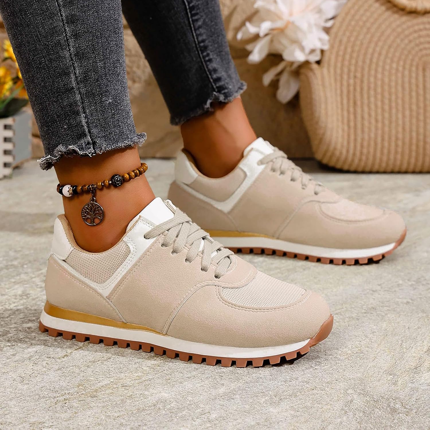 Orthopedic Walking Shoes for Women Breathable Mesh Lace Up Lightweight Cushioned Non Slip Casual Sneakers Arch Support Thick Sole Gym Travel Daily Wear Outdoor Exercise Commute Shopping Footwear